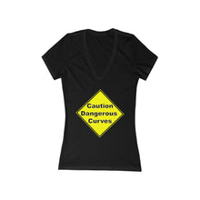 Load image into Gallery viewer, Caution dangerous curves Women's Jersey Short Sleeve Deep V-Neck Tee