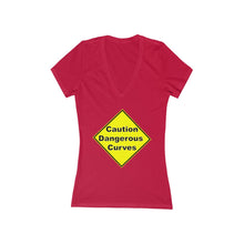 Load image into Gallery viewer, Caution dangerous curves Women's Jersey Short Sleeve Deep V-Neck Tee
