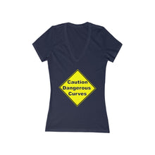 Load image into Gallery viewer, Caution dangerous curves Women's Jersey Short Sleeve Deep V-Neck Tee
