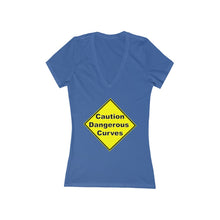 Load image into Gallery viewer, Caution dangerous curves Women's Jersey Short Sleeve Deep V-Neck Tee