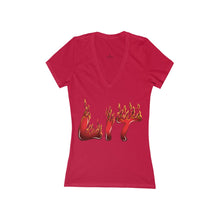 Load image into Gallery viewer, Women's Lit Jersey Short Sleeve Deep V-Neck Tee