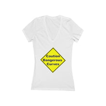 Load image into Gallery viewer, Caution dangerous curves Women's Jersey Short Sleeve Deep V-Neck Tee