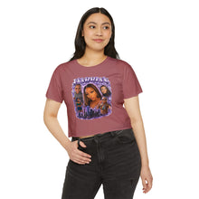 Load image into Gallery viewer, Festival Crop Top — Purple Photo Collage ‘Peyprian’ Graphic