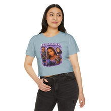 Load image into Gallery viewer, Festival Crop Top — Purple Photo Collage ‘Peyprian’ Graphic