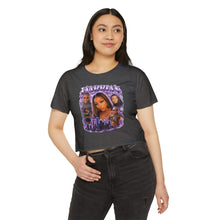 Load image into Gallery viewer, Festival Crop Top — Purple Photo Collage ‘Peyprian’ Graphic