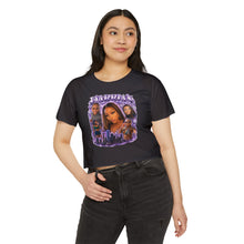Load image into Gallery viewer, Festival Crop Top — Purple Photo Collage ‘Peyprian’ Graphic