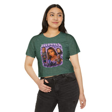 Load image into Gallery viewer, Festival Crop Top — Purple Photo Collage ‘Peyprian’ Graphic