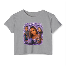 Load image into Gallery viewer, Festival Crop Top — Purple Photo Collage ‘Peyprian’ Graphic