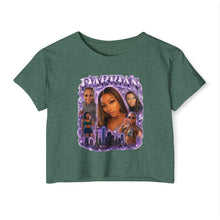 Load image into Gallery viewer, Festival Crop Top — Purple Photo Collage ‘Peyprian’ Graphic
