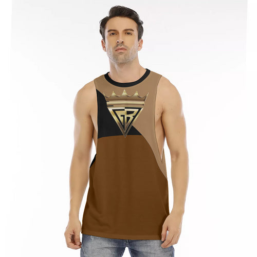 Golden Brown All-Over Print Men's O-neck Long Tank Top