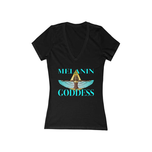 Melanin Goddess  Women's Jersey Short Sleeve Deep V-Neck Tee