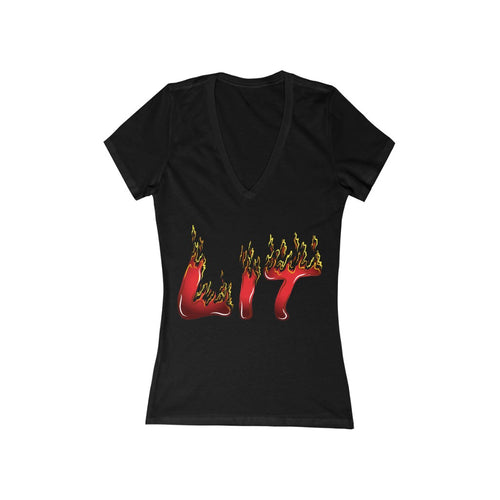 Women's Lit Jersey Short Sleeve Deep V-Neck Tee